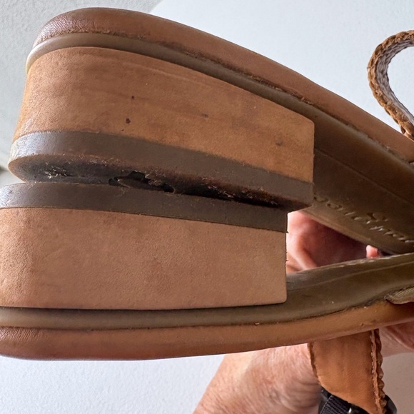 Paul Green Helena Women Size 8 Woven Leather Tan Sandals Slingback Heel Boho - Picture 8 of 15